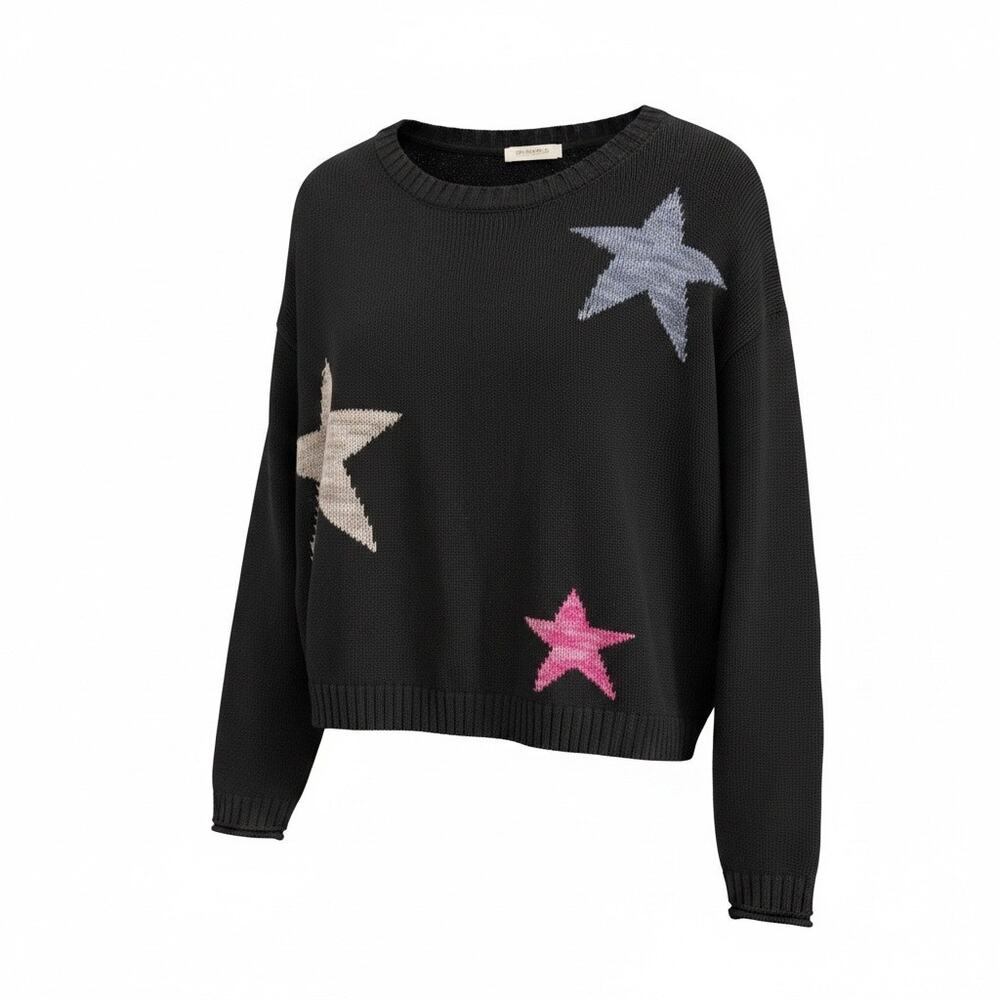 Z Supply Jessie Star Black Multicolor Cropped Sweater Women’s Size XS